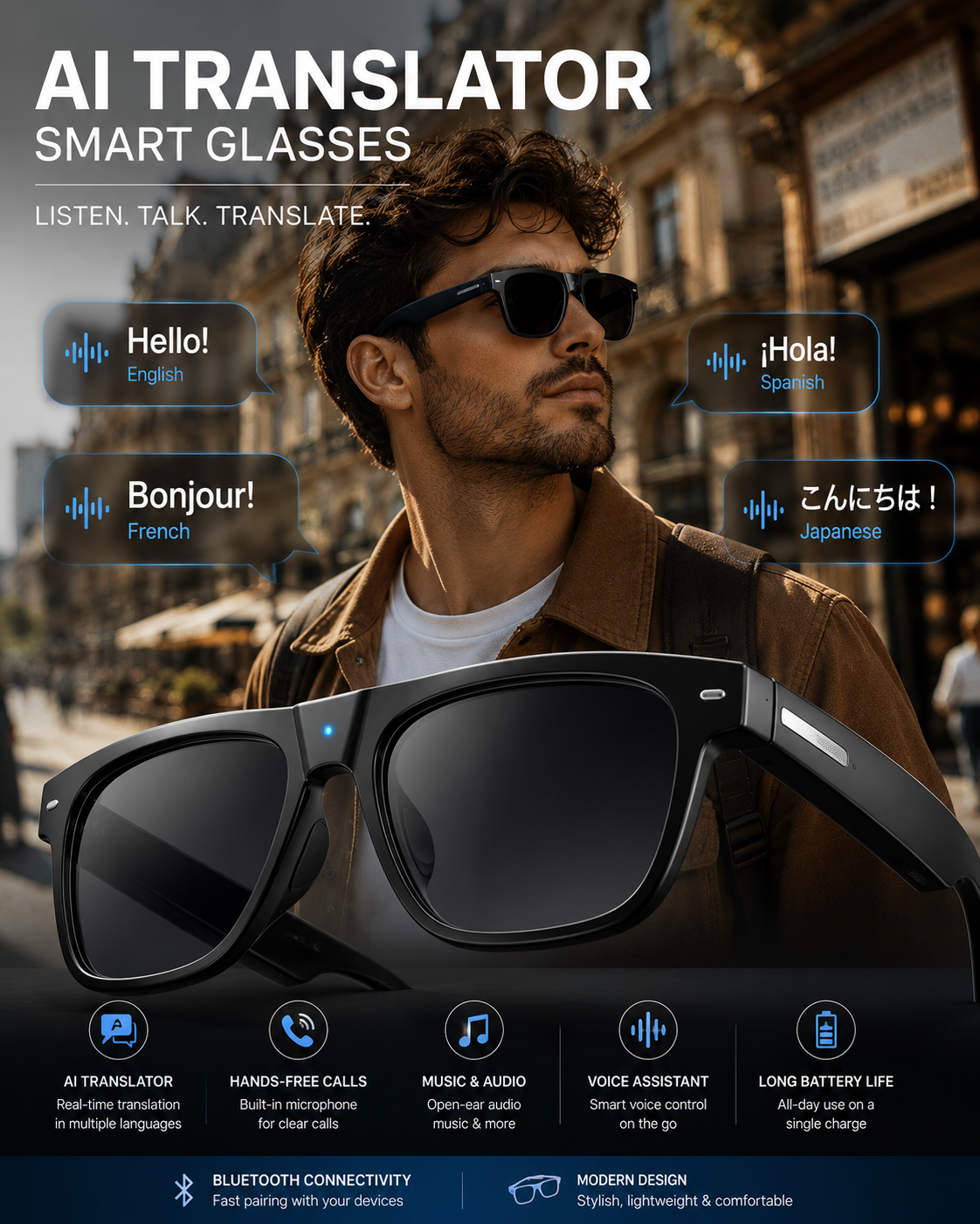 VisionAir™ AI Translator Smart Glasses