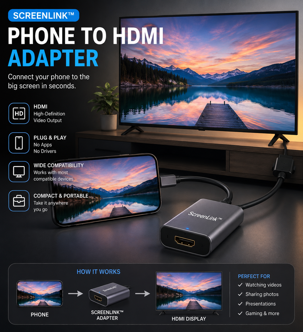 ScreenLink™ Phone to HDMI Adapter